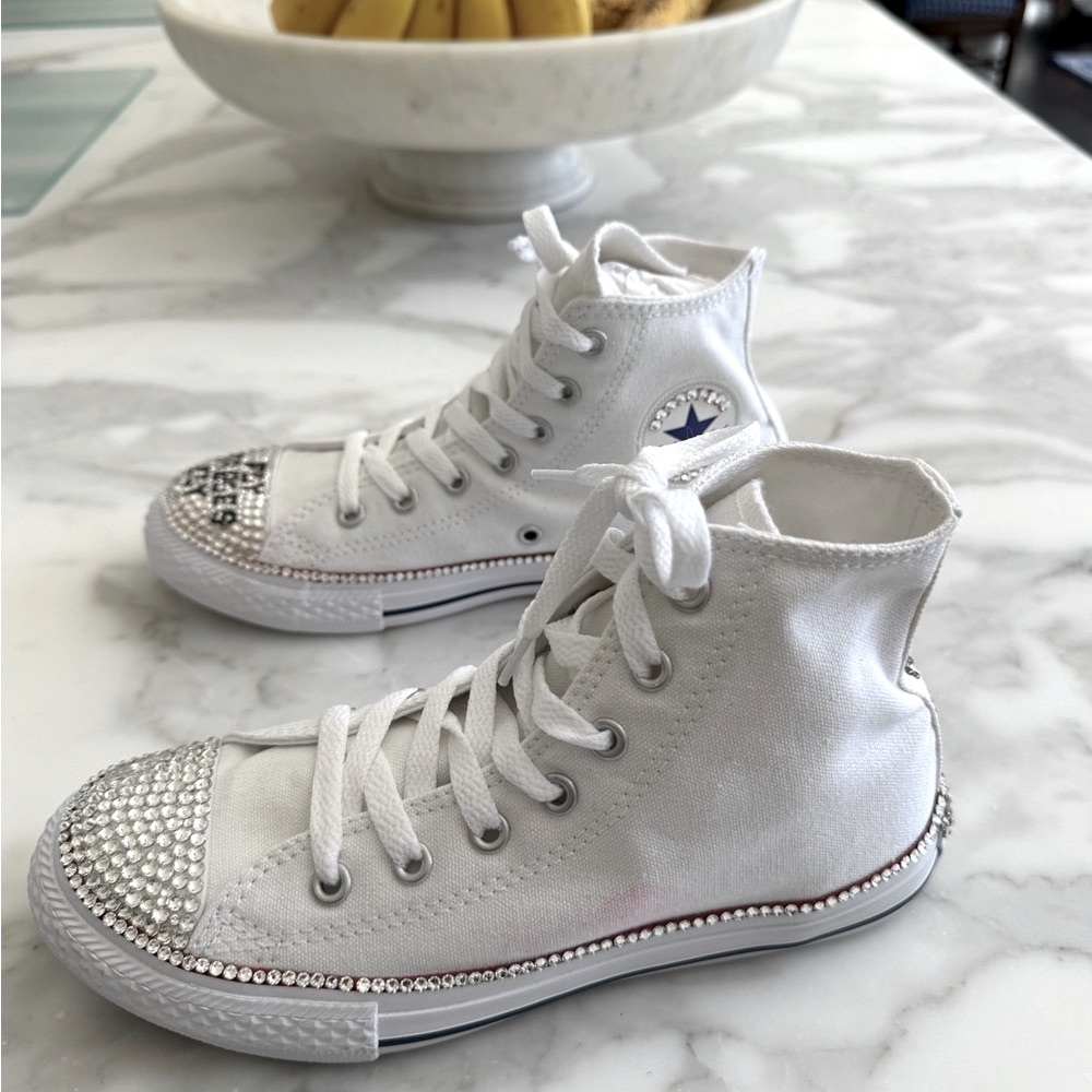 Converse Sneakers White Rhinestone Gems Kids Sneakers Hannah Fly Eagles Fly - Picture 3 of 15